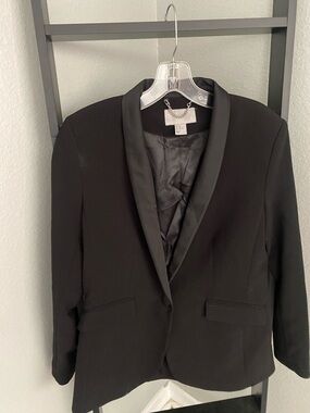 H&M Black Satin-Trim Shawl Collar Blazer